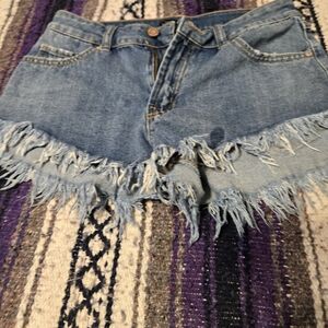Sincerely Jules Blue Jean Shorts with Frayed Hem